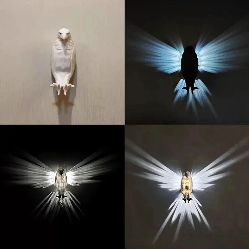 Illuminated Crystal Bird Lamp Casting Angel Wing Light Pattern