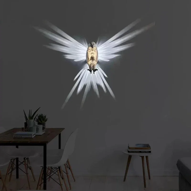 Illuminated Crystal Bird Lamp Casting Angel Wing Light Pattern Owl