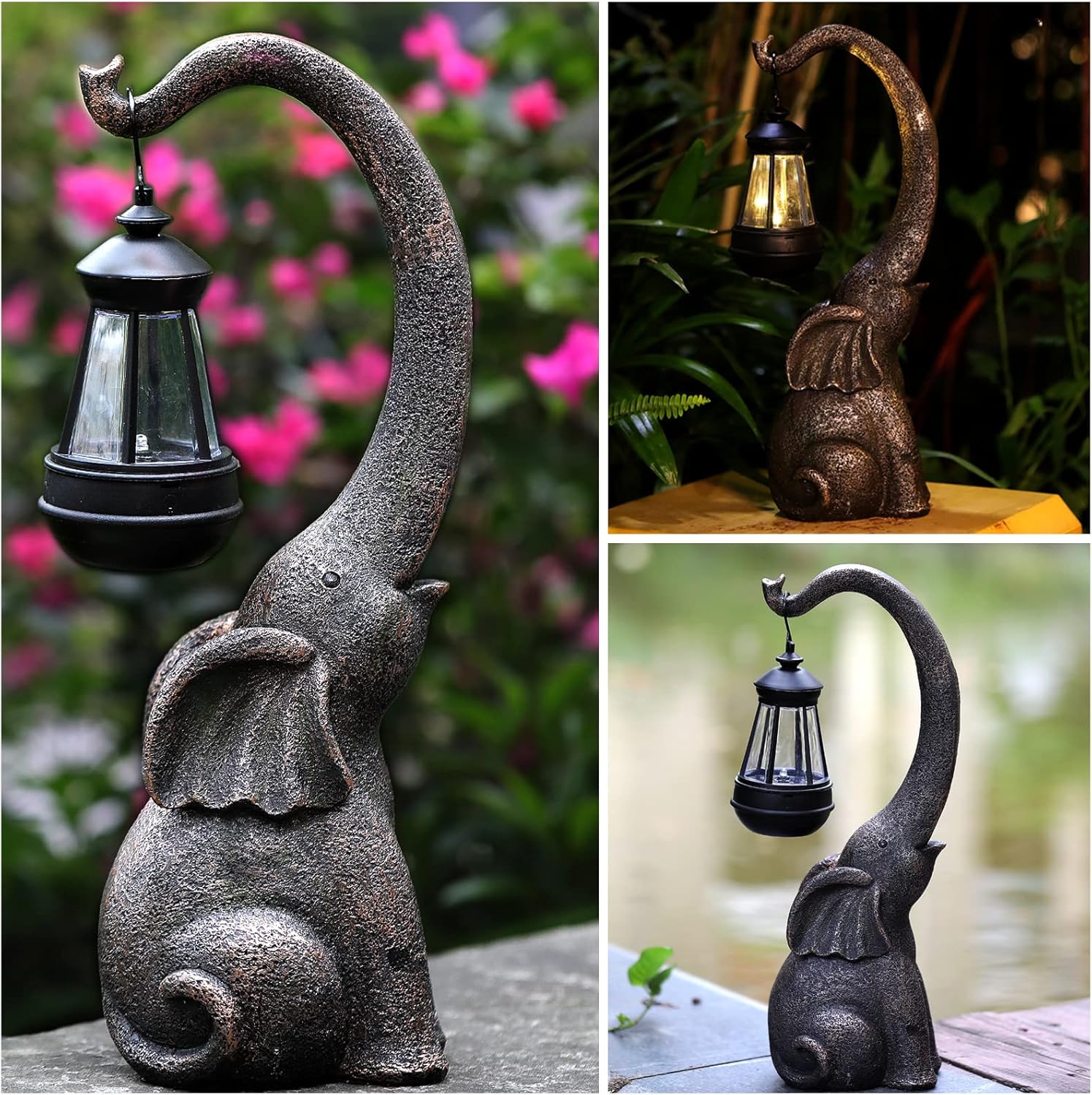Solar Elephant Garden Lamp with Hanging Lantern – Outdoor LED Yard Light