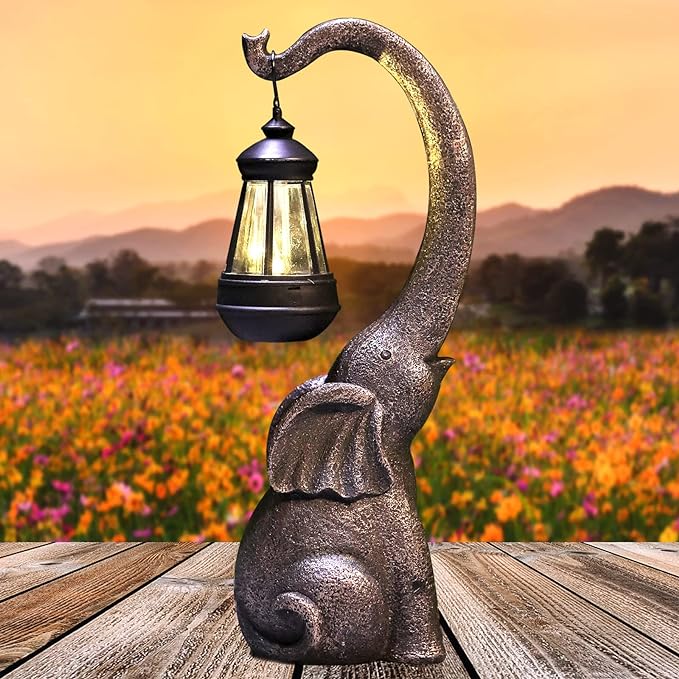 Solar Elephant Garden Lamp with Hanging Lantern – Outdoor LED Yard Light
