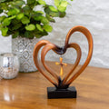 Wooden Intertwined Heart Sculpture with Cross – Christian Marriage Keepsake Décor