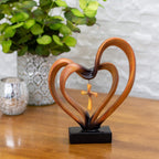 Wooden Intertwined Heart Sculpture with Cross – Christian Marriage Keepsake Décor