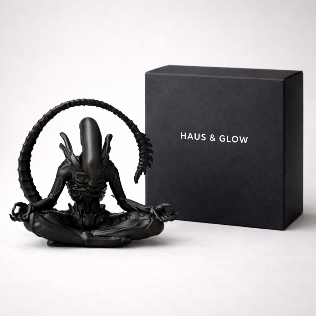 Alien Xenomorph Meditation Statue – Dark Sci-Fi Zen Decor Sculpture
