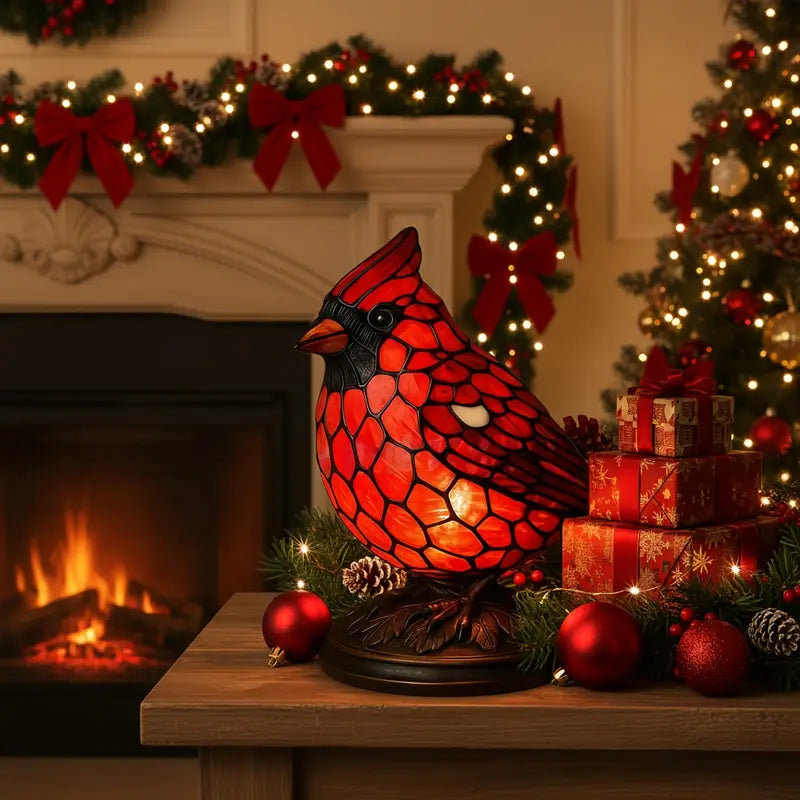 Stained Glass Cardinal Table Lamp – Cozy Wildlife Home Décor Lighting