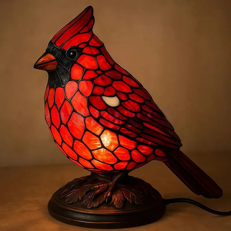 Stained Glass Cardinal Table Lamp – Cozy Wildlife Home Décor Lighting