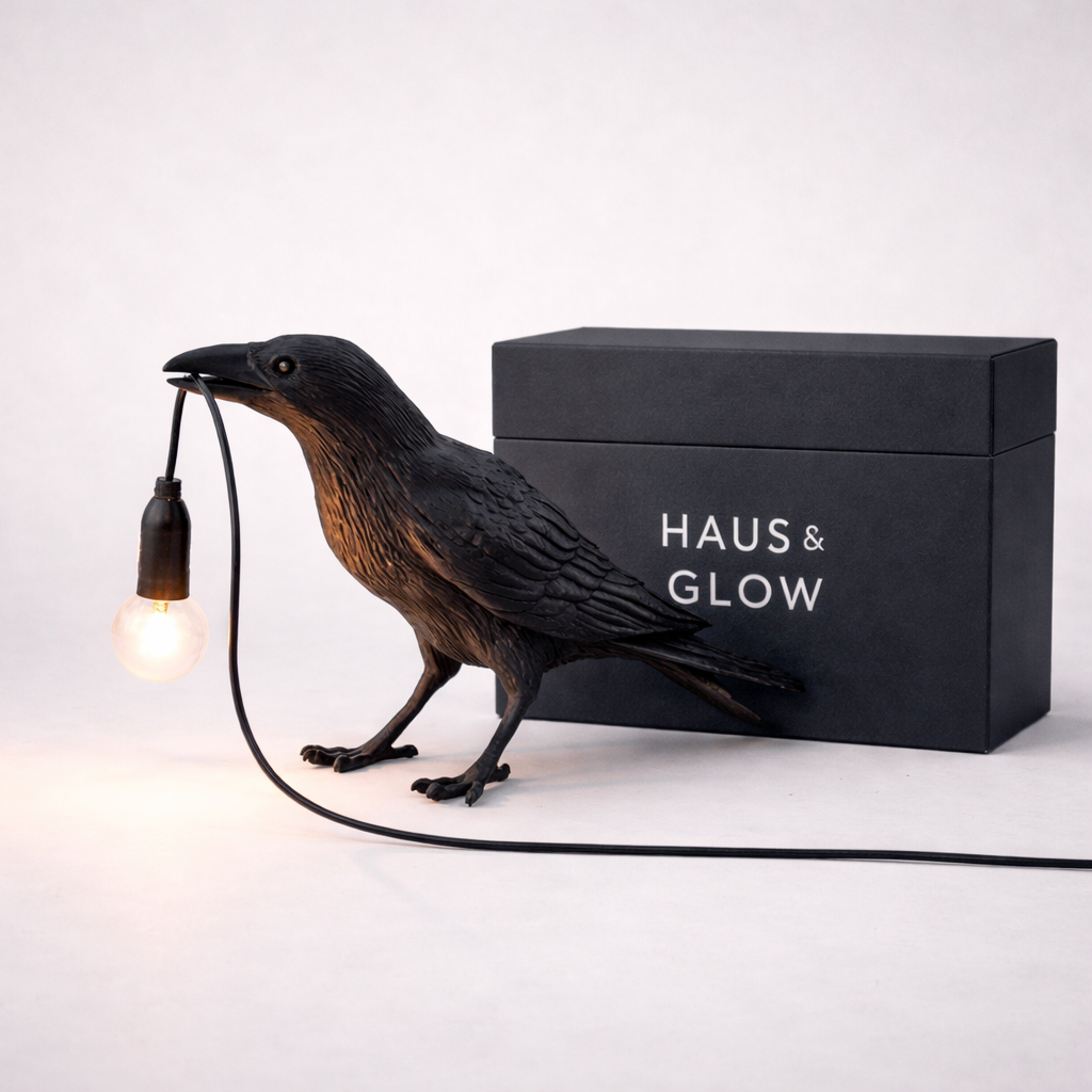 Black Crow Raven Lamp Holding Edison Bulb – Artistic Statement Lighting for Modern Interiors - Lighting