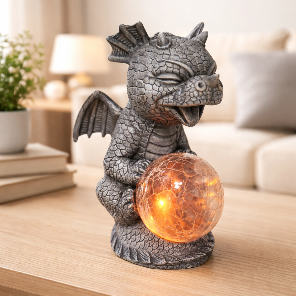 Fantasy Dragon Table Lamp with Soft Amber Light – Unique Decorative Night Light for Relaxing Atmospheres