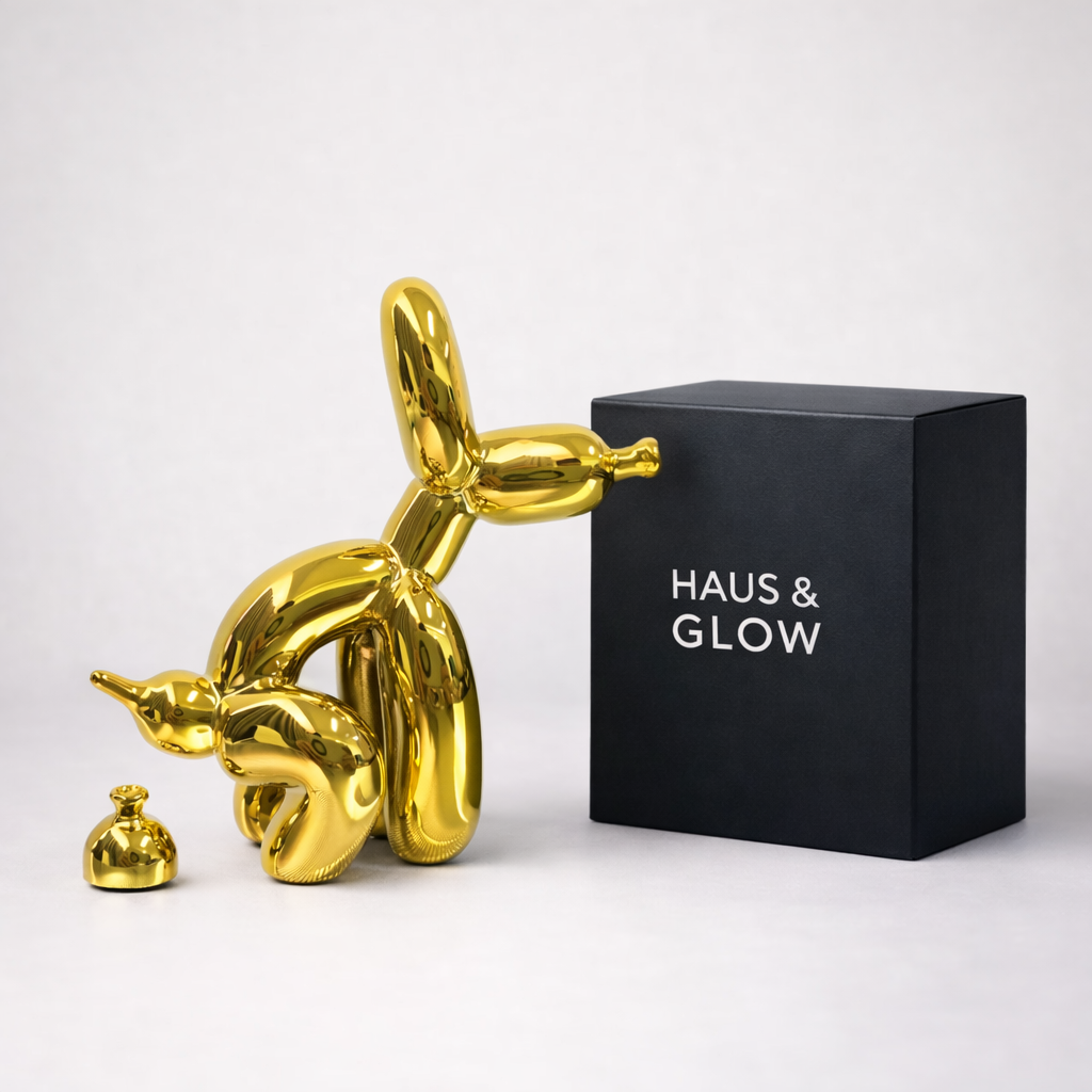 Metallic Balloon Dog Of Mischief Statue – Contemporary Art Decor for Shelves & Tables