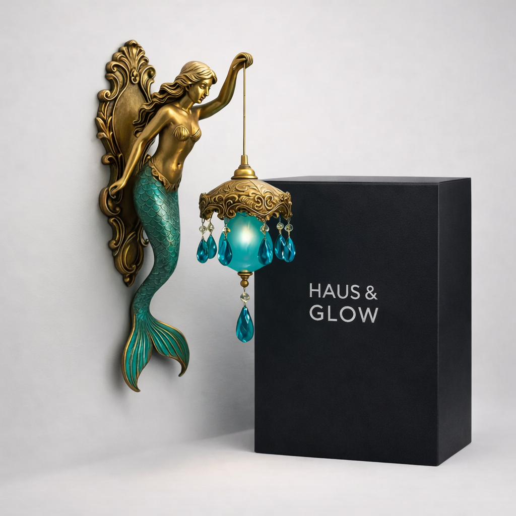 Coastal Mermaid Wall Sconce in Bronze with Blue Glass Globe - Lighting