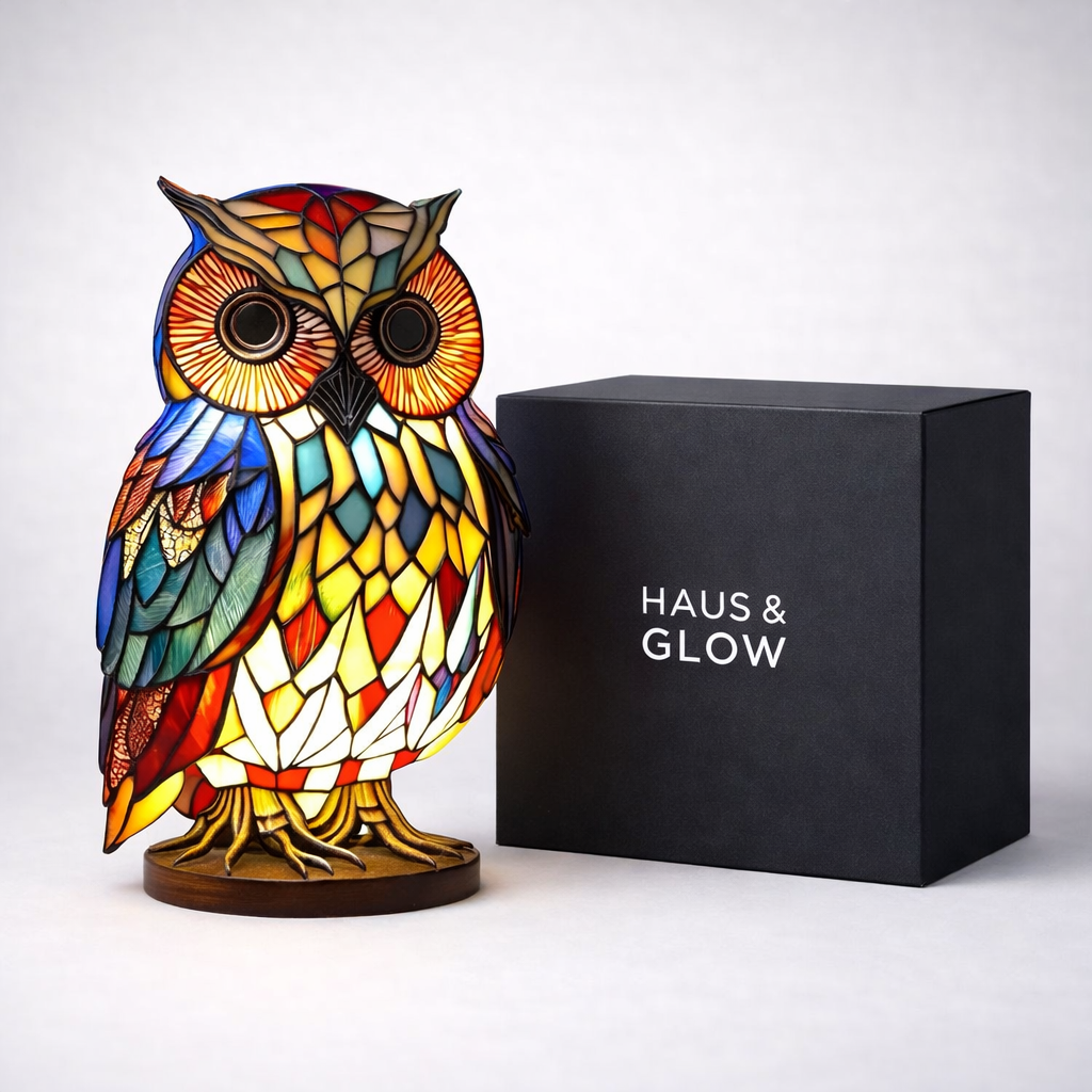Colorful Owl Night Lamp – Mosaic Stained Glass Table Light for Living Rooms or Bedrooms - Lighting