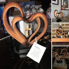Wooden Intertwined Heart Sculpture with Cross – Christian Marriage Keepsake Décor