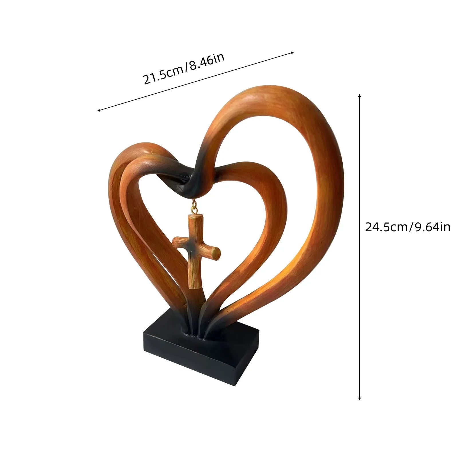 Wooden Intertwined Heart Sculpture with Cross – Christian Marriage Keepsake Décor