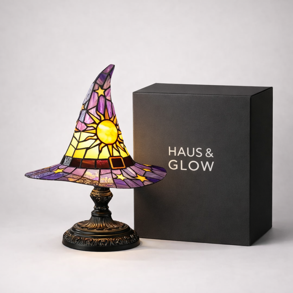 Decorative Witch Hat Lamp – Handmade Style Stained Glass Night Light for Bedroom or Reading Nook - Lighting