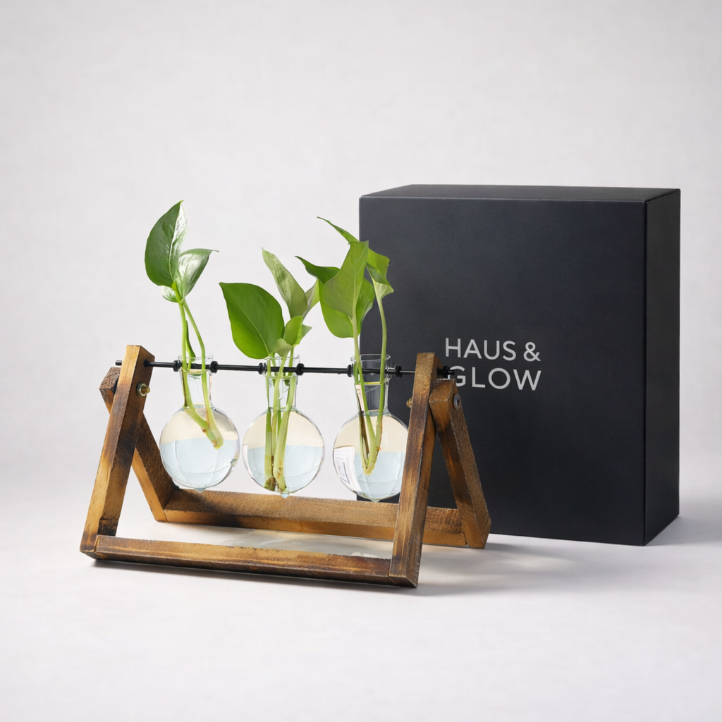 Decorative Wooden Plant Propagation Station with Hanging Glass Vases - Propagation