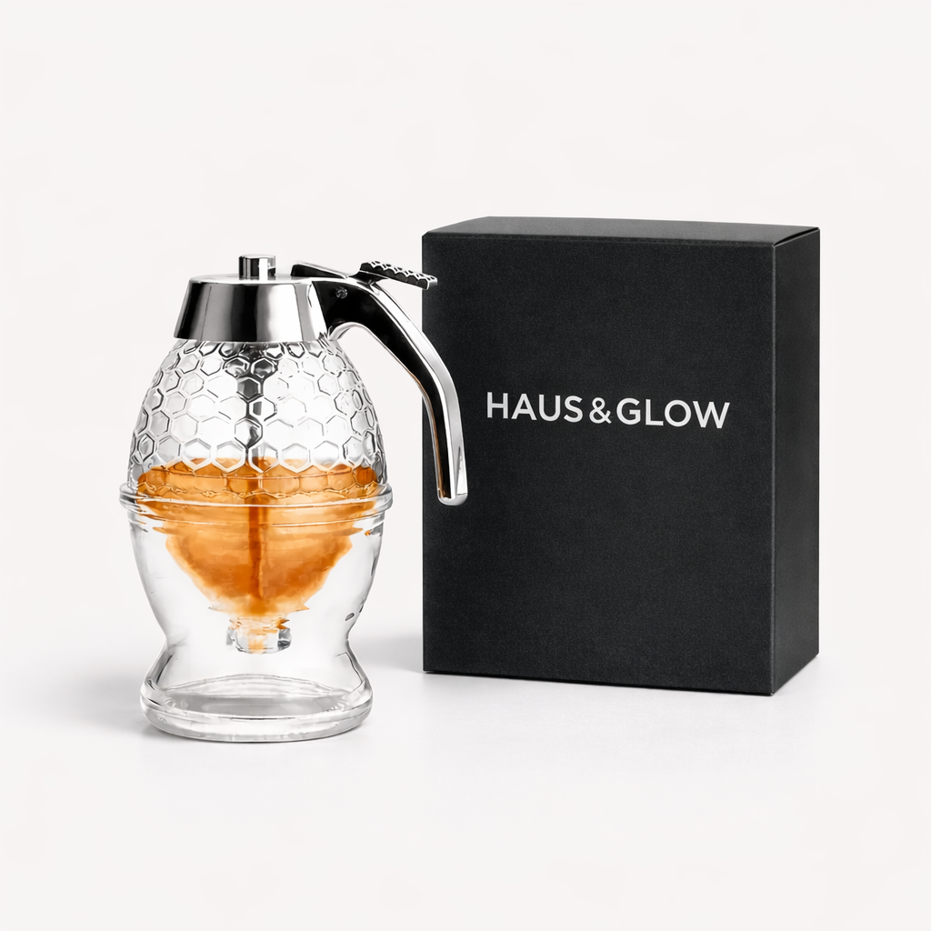 Elegant Glass Honey Dispenser with Lever – Mess-Free Honey Pourer for Kitchen & Breakfast