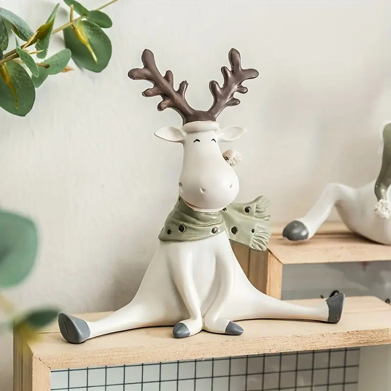 Sitting Reindeer Christmas Figurine for Festive Home Styling
