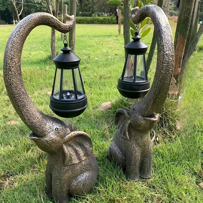 Solar Elephant Garden Lamp with Hanging Lantern – Outdoor LED Yard Light