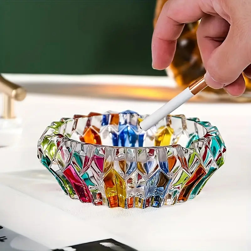 Colorful Cut Crystal Glass Ashtray – Retro Crystal Smoking Accessory for Home Decor