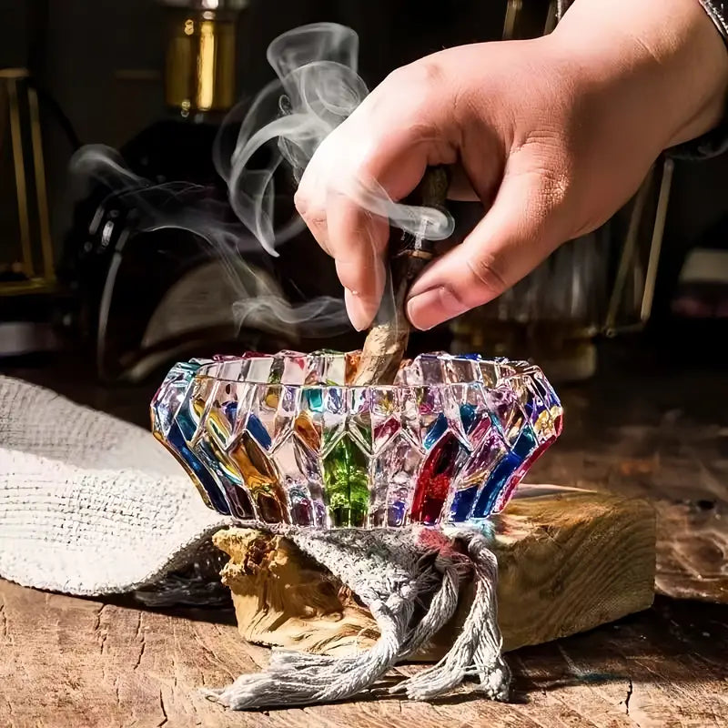 Colorful Cut Crystal Glass Ashtray – Retro Crystal Smoking Accessory for Home Decor