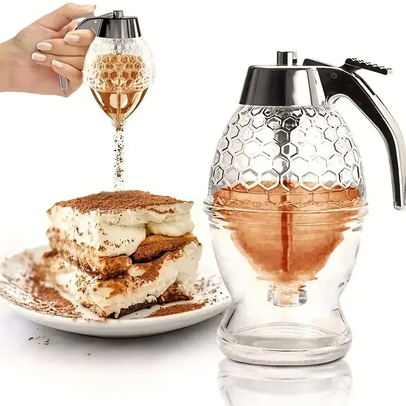 Elegant Glass Honey Dispenser with Lever – Mess-Free Honey Pourer for Kitchen & Breakfast