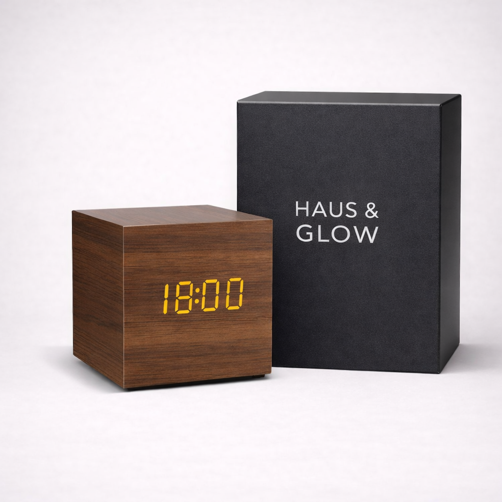 Minimalist Wooden Cube LED Alarm Clock for Modern Bedrooms