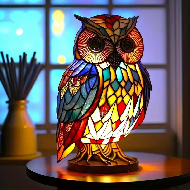 Colorful Owl Night Lamp – Mosaic Stained Glass Table Light for Living Rooms or Bedrooms