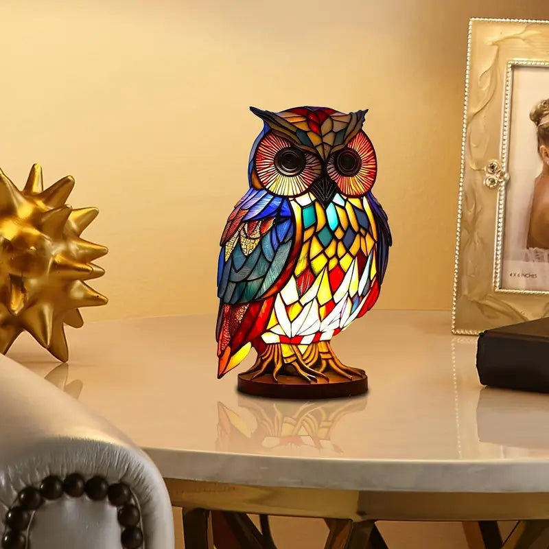 Colorful Owl Night Lamp – Mosaic Stained Glass Table Light for Living Rooms or Bedrooms