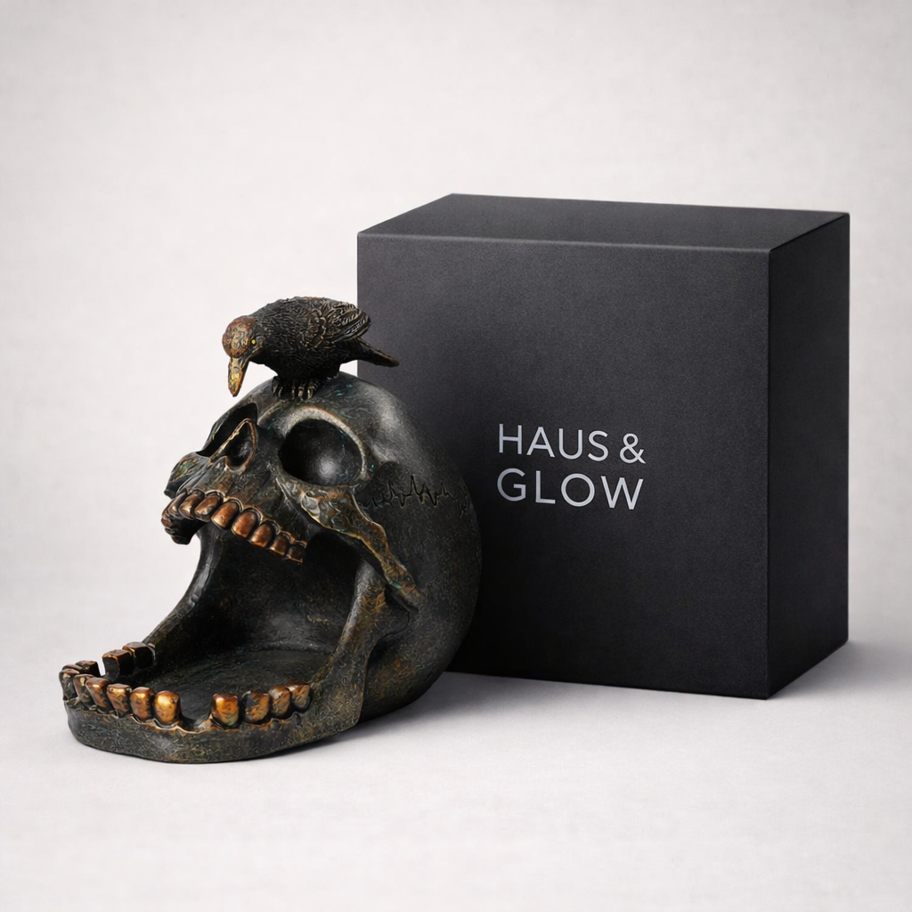 Raven Skull Ashtray – Gothic Resin Ash Holder for Dark Home Decor