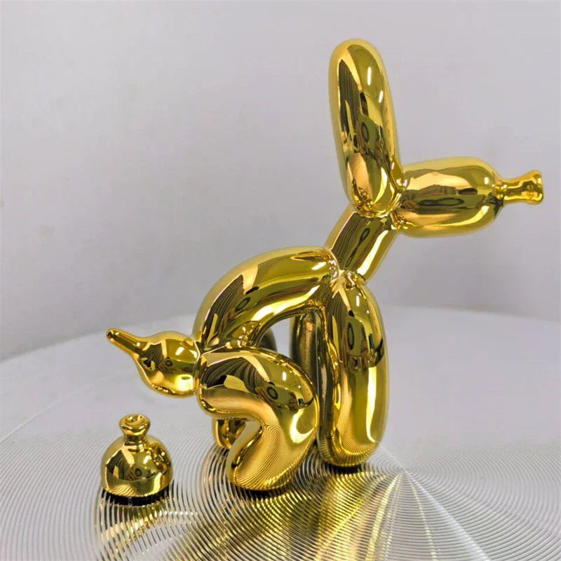 Metallic Balloon Dog Of Mischief Statue – Contemporary Art Decor for Shelves & Tables Gold