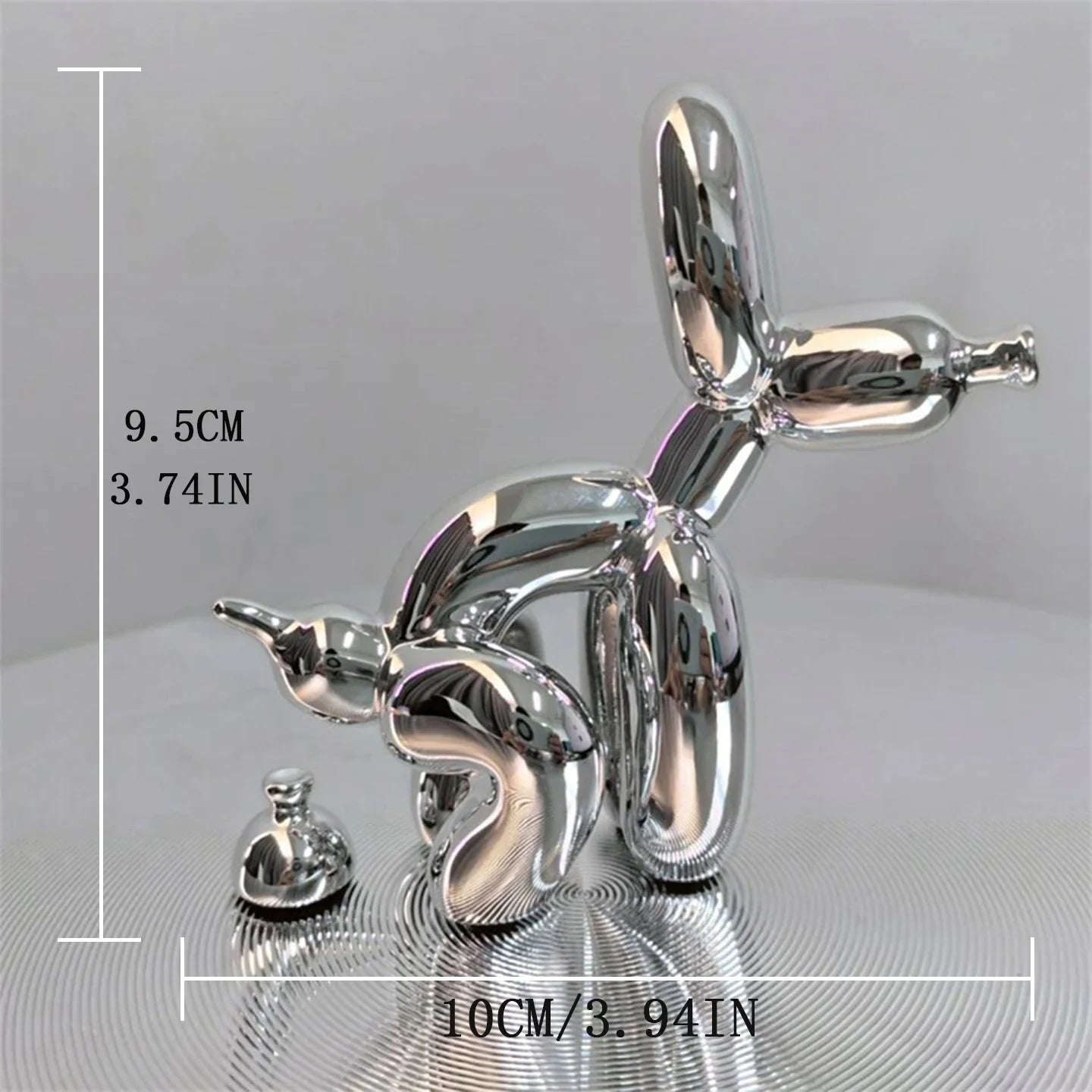 Metallic Balloon Dog Of Mischief Statue – Contemporary Art Decor for Shelves & Tables Silver