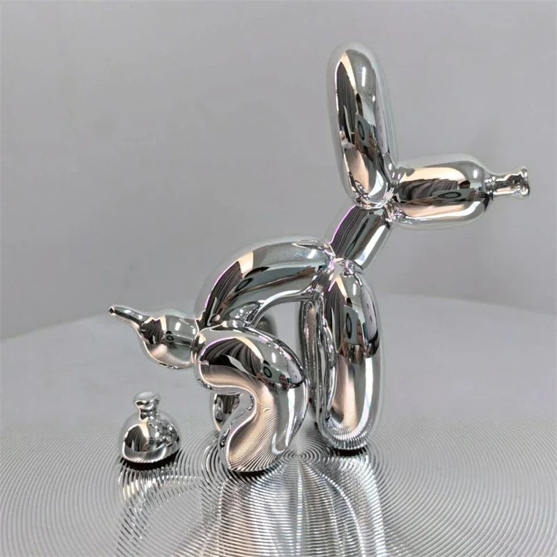 Metallic Balloon Dog Of Mischief Statue – Contemporary Art Decor for Shelves & Tables
