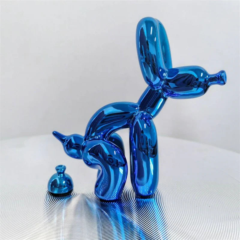 Metallic Balloon Dog Of Mischief Statue – Contemporary Art Decor for Shelves & Tables