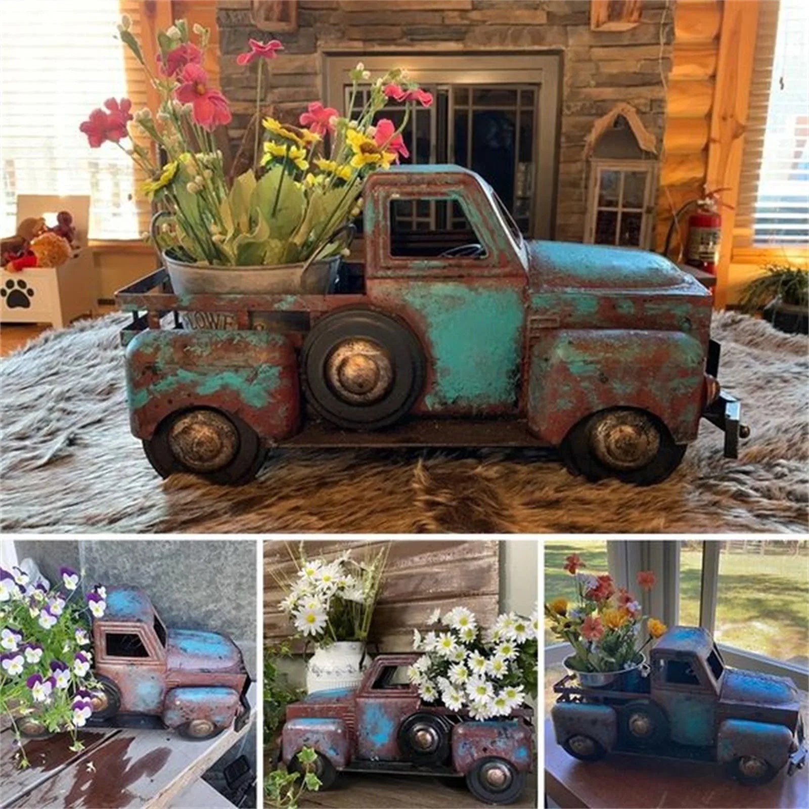 Vintage Farmhouse Truck Planter Pot – Rustic Metal Flower Holder for Home & Garden Decor Handmade Retro One Size