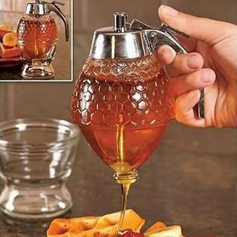 Elegant Glass Honey Dispenser with Lever – Mess-Free Honey Pourer for Kitchen & Breakfast