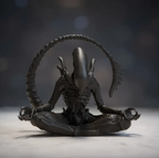 Alien Xenomorph Meditation Statue – Dark Sci-Fi Zen Decor Sculpture