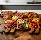 Highland Cow Charcuterie Board – Wooden Grazing Platter with Divided Compartments