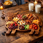Highland Cow Charcuterie Board – Wooden Grazing Platter with Divided Compartments