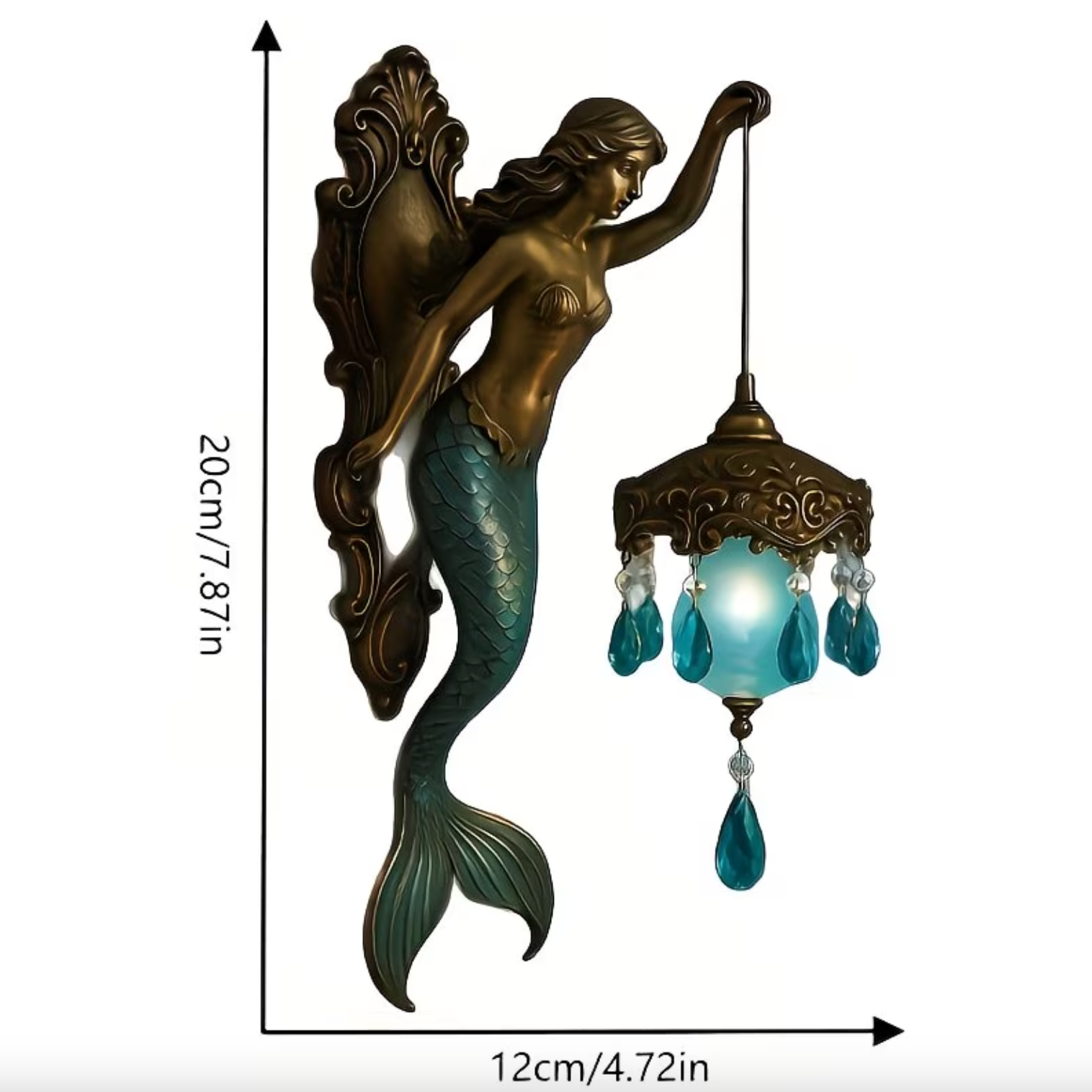 Coastal Mermaid Wall Sconce in Bronze with Blue Glass Globe