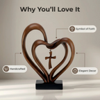 Wooden Intertwined Heart Sculpture with Cross – Christian Marriage Keepsake Décor