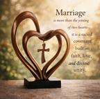 Wooden Intertwined Heart Sculpture with Cross – Christian Marriage Keepsake Décor