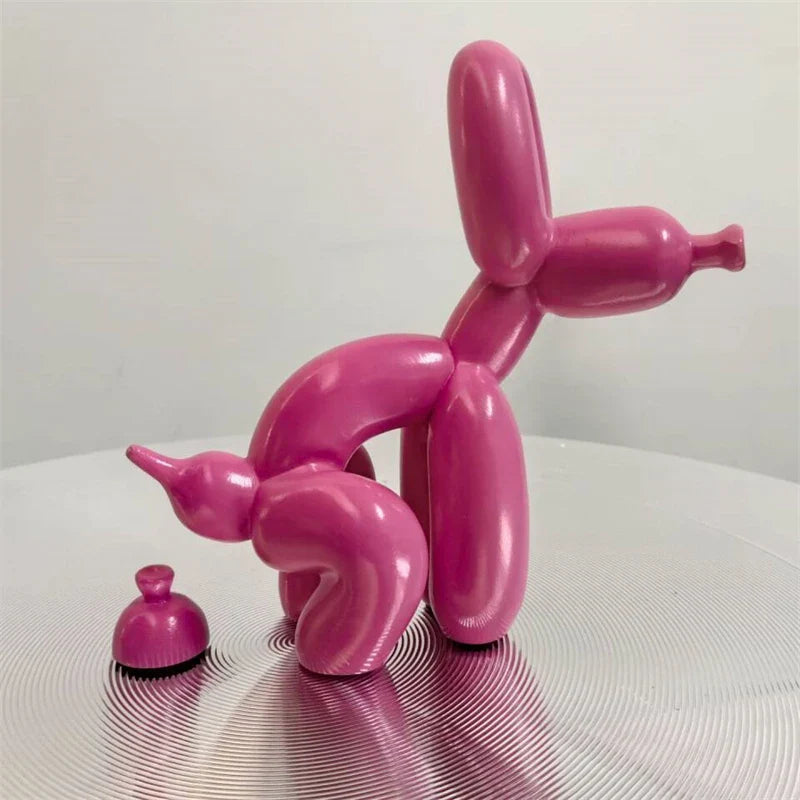 Metallic Balloon Dog Of Mischief Statue – Contemporary Art Decor for Shelves & Tables Pink