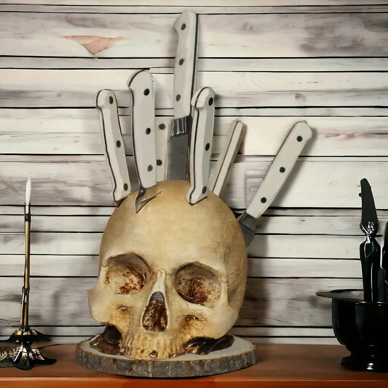 Gothic Skull Knife Holder – Dark Kitchen Countertop Statement Piece