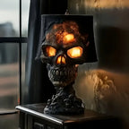 Glowing Skull Table Lamp with Cracked Shade – Gothic Home Décor Accent