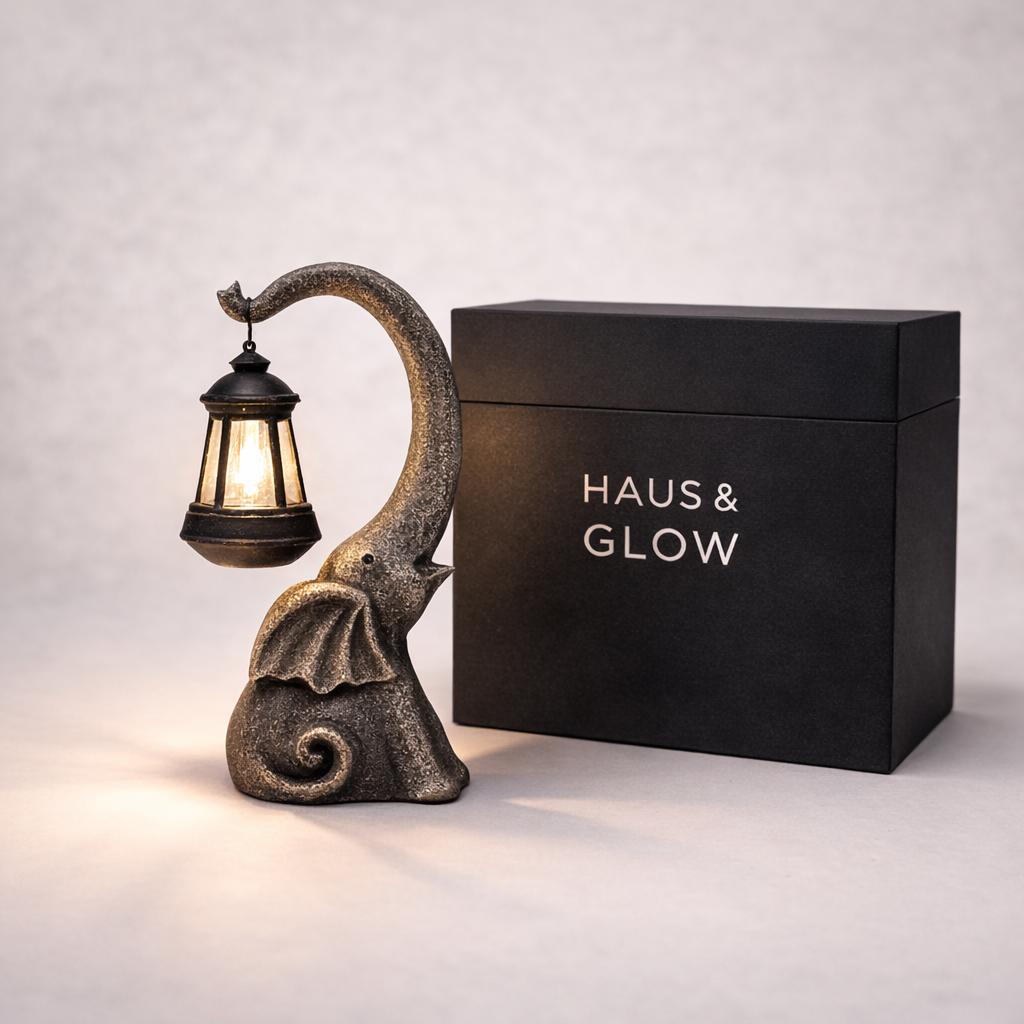 Solar Elephant Garden Lamp with Hanging Lantern – Outdoor LED Yard Light - Lighting