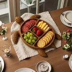 Wooden Turtle Charcuterie Board with Compartments for Snacks & Cheese