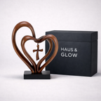 Wooden Intertwined Heart Sculpture with Cross – Christian Marriage Keepsake Décor - Decorative