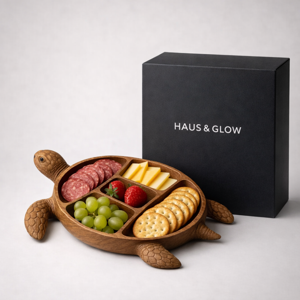Wooden Turtle Charcuterie Board with Compartments for Snacks & Cheese