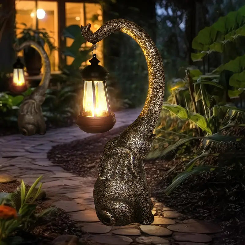 Solar Elephant Garden Lamp with Hanging Lantern – Outdoor LED Yard Light