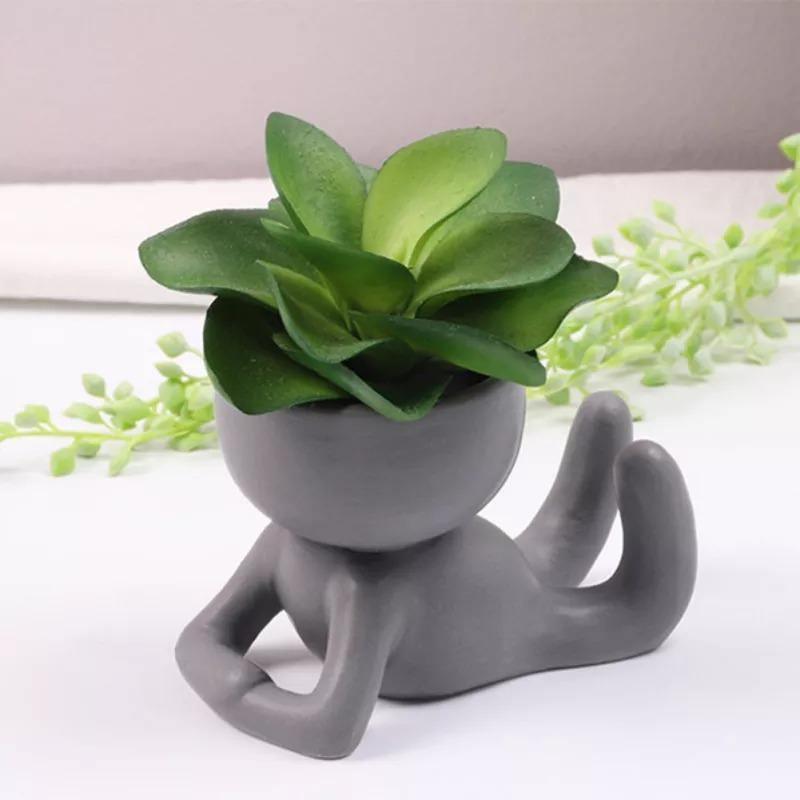 Little Human Ceramic Succulent Planter Laying on Tummy / Grey | Lily & Eden