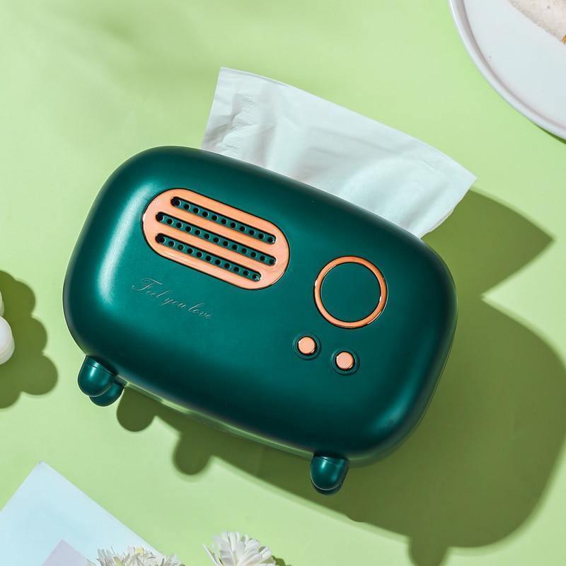 Retro Radio Tissue Holder – Cute Vintage Tissue Box for Desk or Living Room Teal